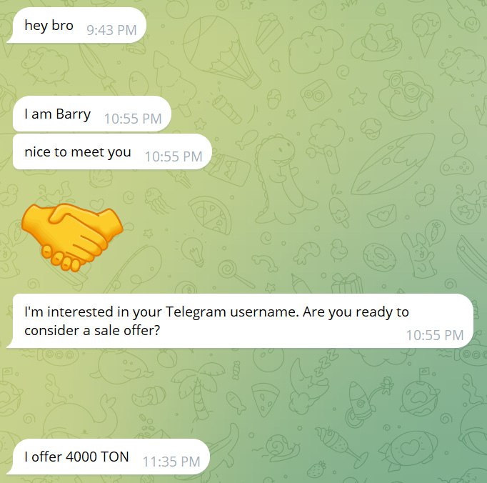 ⚠️ 新型Telegram用户名交易钓鱼骗局！近期出现针对任何用户名持有者的精密骗局，特征如下：  1️⃣ 高价诱惑   骗子报价远超市场价（如300-4000 TON）制造急切感2️⃣ 绕过官方平台   拒绝使用 