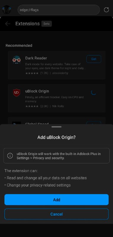 Edge for Android 即将支持插件功能，目前已经在 Edge Canary 分支进行测试！ 原文投稿：@TNSubmbot频道：@TestFlightCN2024年全网年货节红包Edge for Android 即将支持插件功能，目前已经在 Edge Canary 分支进行测试！ 原文投稿：@TNSubmbot频道：@TestFlightCN2024年全网年货节红包